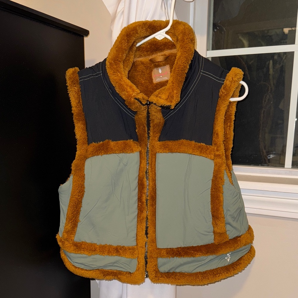 FP Movement by Free People Green & Navy Fuzzy Vest